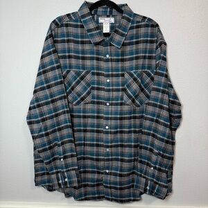 Haband Casual Joe Blue and Black Plaid Casual Shirt Pearl Snaps